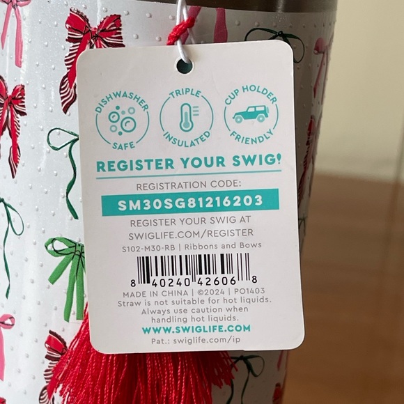 Swig Life New Ribbon & Bow Stainless Steel Travel Mug Insulated Tumbler 30oz - Picture 10 of 10